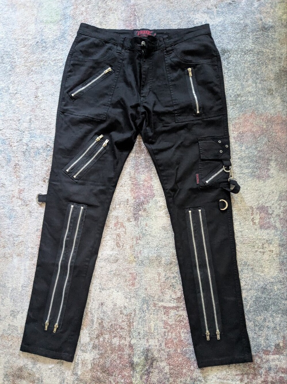 Tripp NYC Black Men's Cargo Pants with Multiple Zippers
